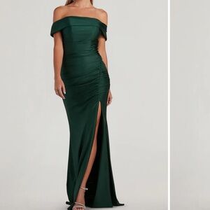 Windsor One-Shoulder Emerald Green Ruched Evening Gown